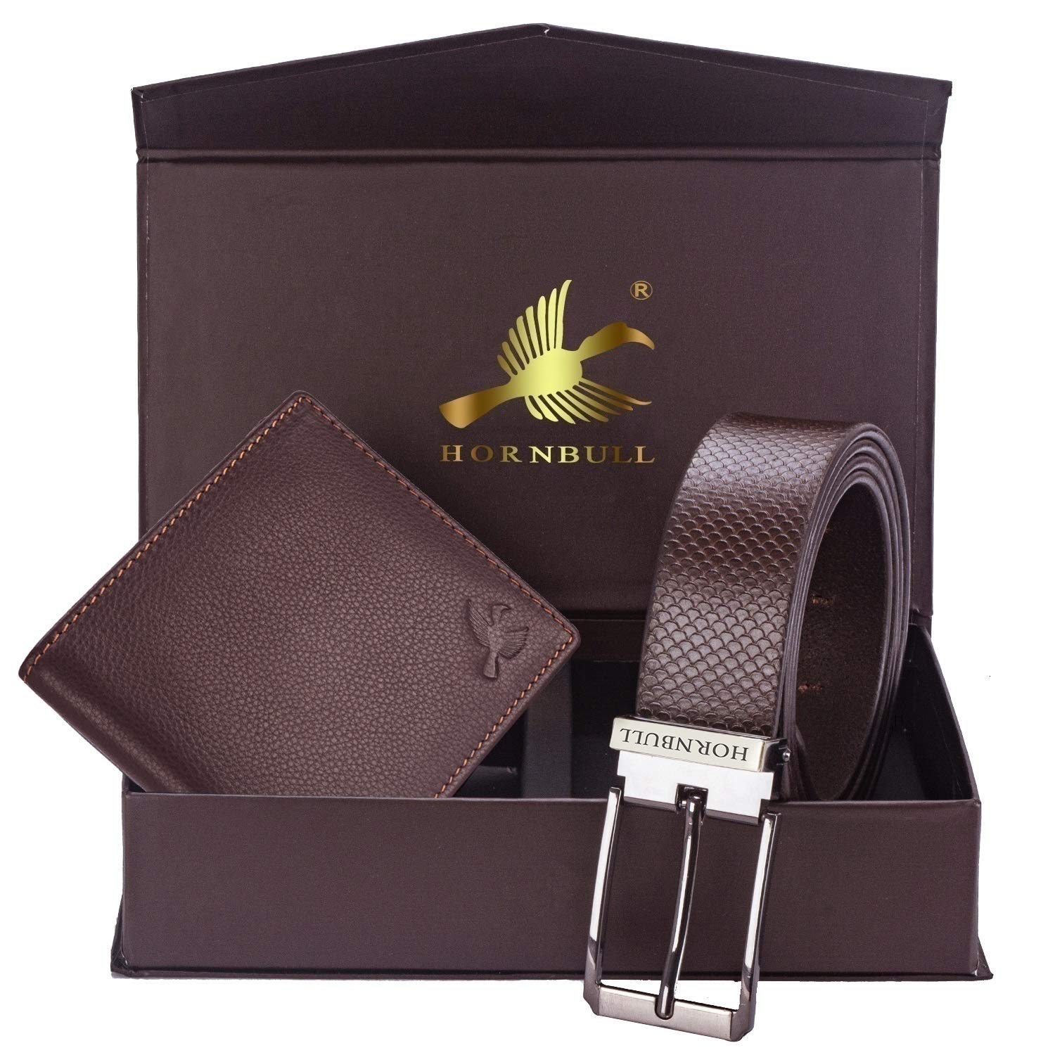 Hornbull Gift Set Combo for Men Genuine Leather Brown Wallet